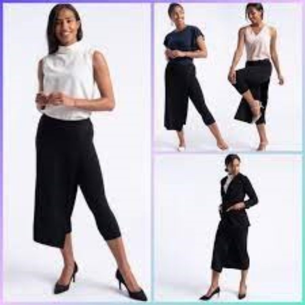 Betabrand The Sassiest Black Pants Midi Skirt Overlay Combo